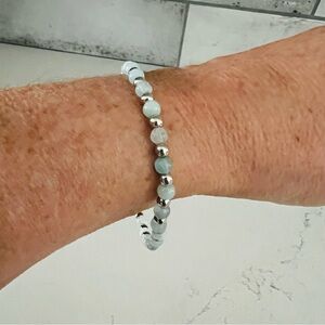 EXPRESS Light Blue and Silver Beaded Stretch Bracelet